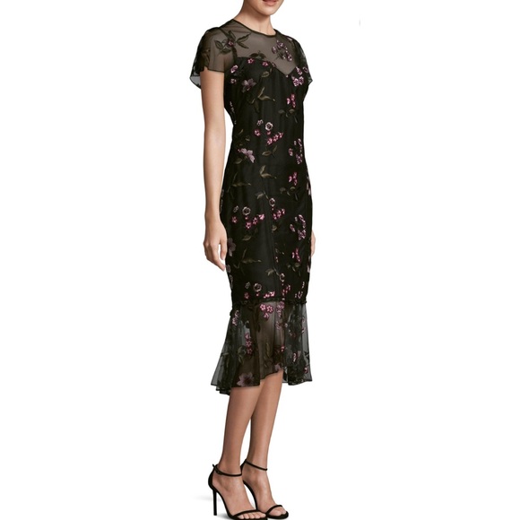 sachin and babi light blue dress By Anthropologie Sheer Floral Embroidered Mesh Midi Dress